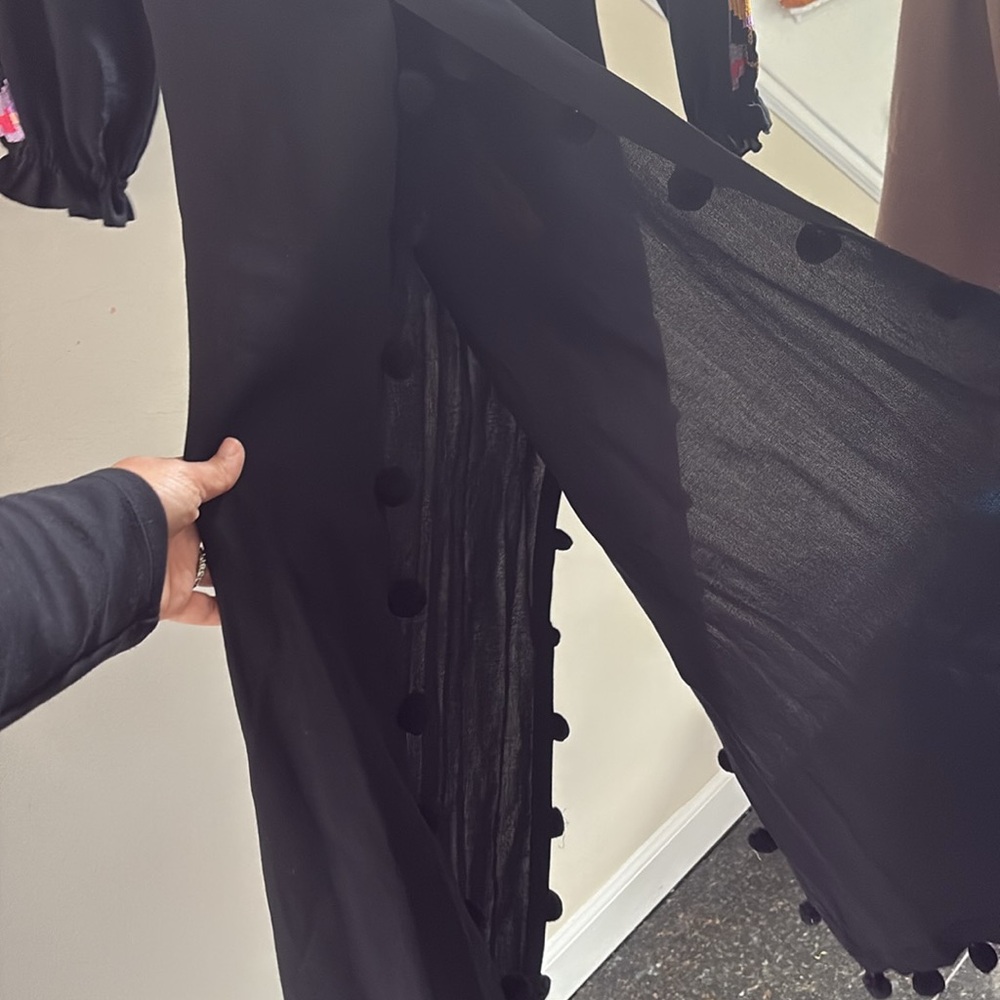 Embroidered Black Boho Maxi Dress with Tassels - Picture 3 of 4
